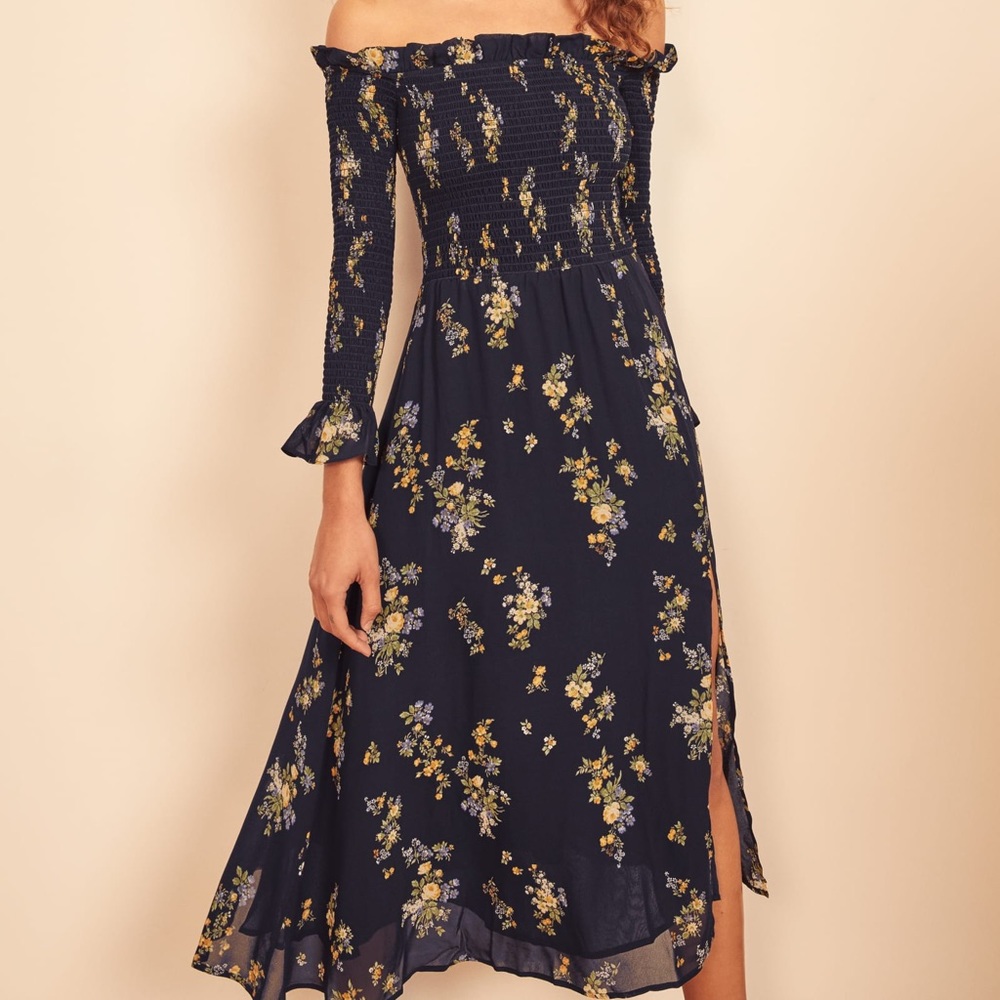 Midi Navy Dress with Floral accents